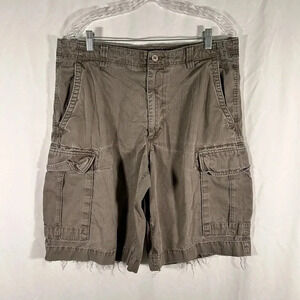 Banana Republic Cargo Shorts Men's 35 Grey Button Zip 100% Cotton Distressed